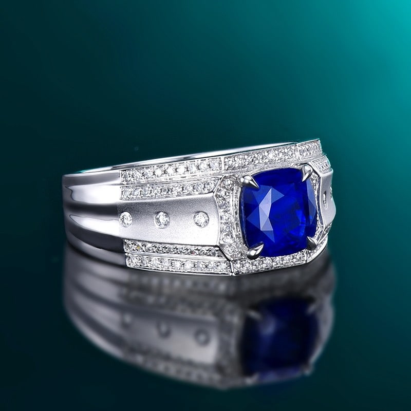 14k Gold 2.13 Ctw Natural Sapphire & Diamond & Men¡¯s Ring - 3