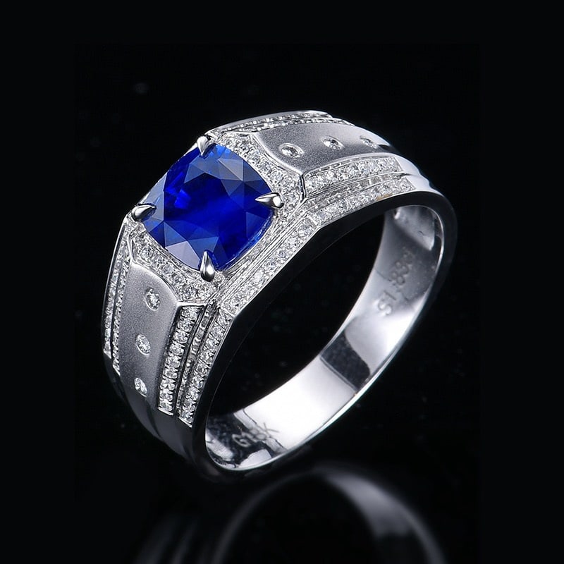 14k Gold 2.13 Ctw Natural Sapphire & Diamond & Men¡¯s Ring - 4