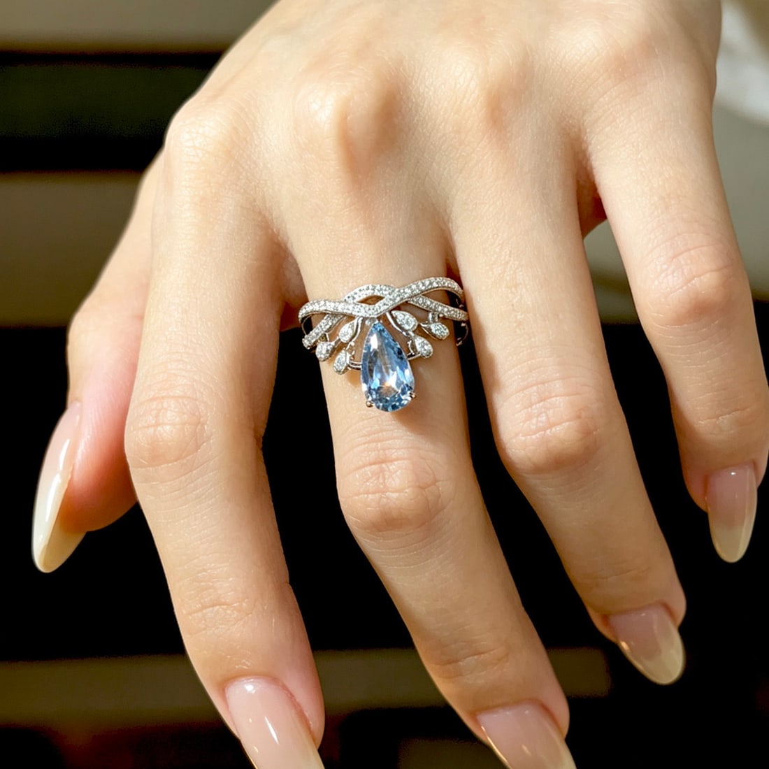 14k Gold 1.46 Ct Natural Aquamarine & Diamond Ring - 2