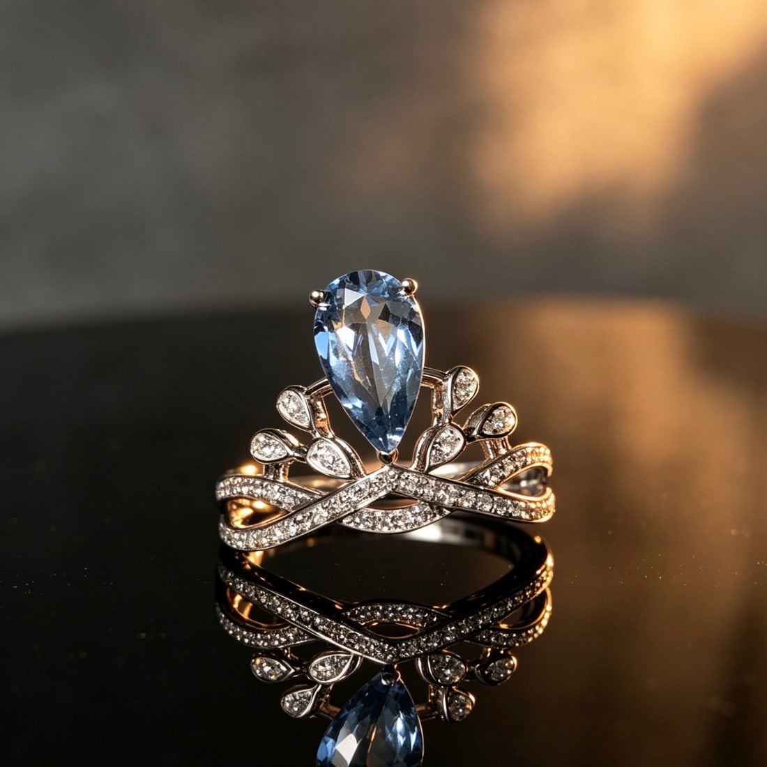 14k Gold 1.46 Ct Natural Aquamarine & Diamond Ring - 3