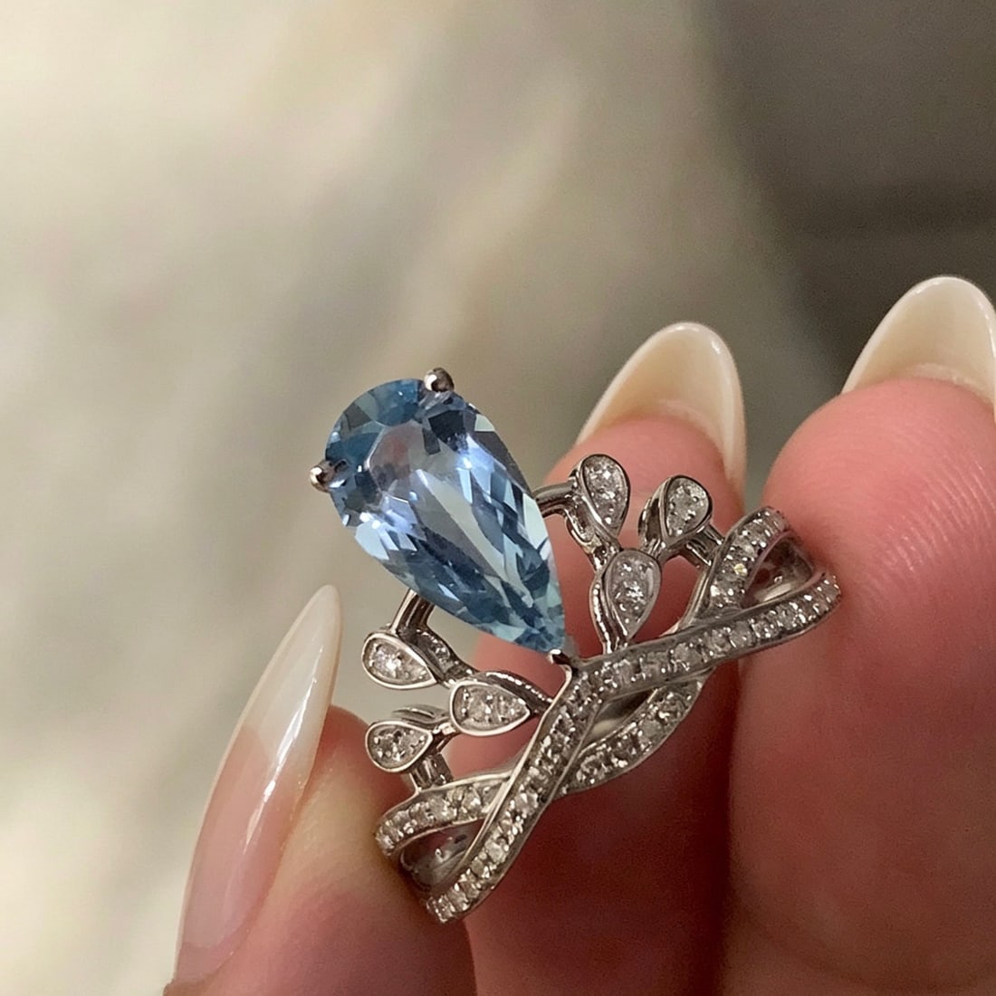 14k Gold 1.46 Ct Natural Aquamarine & Diamond Ring - 4
