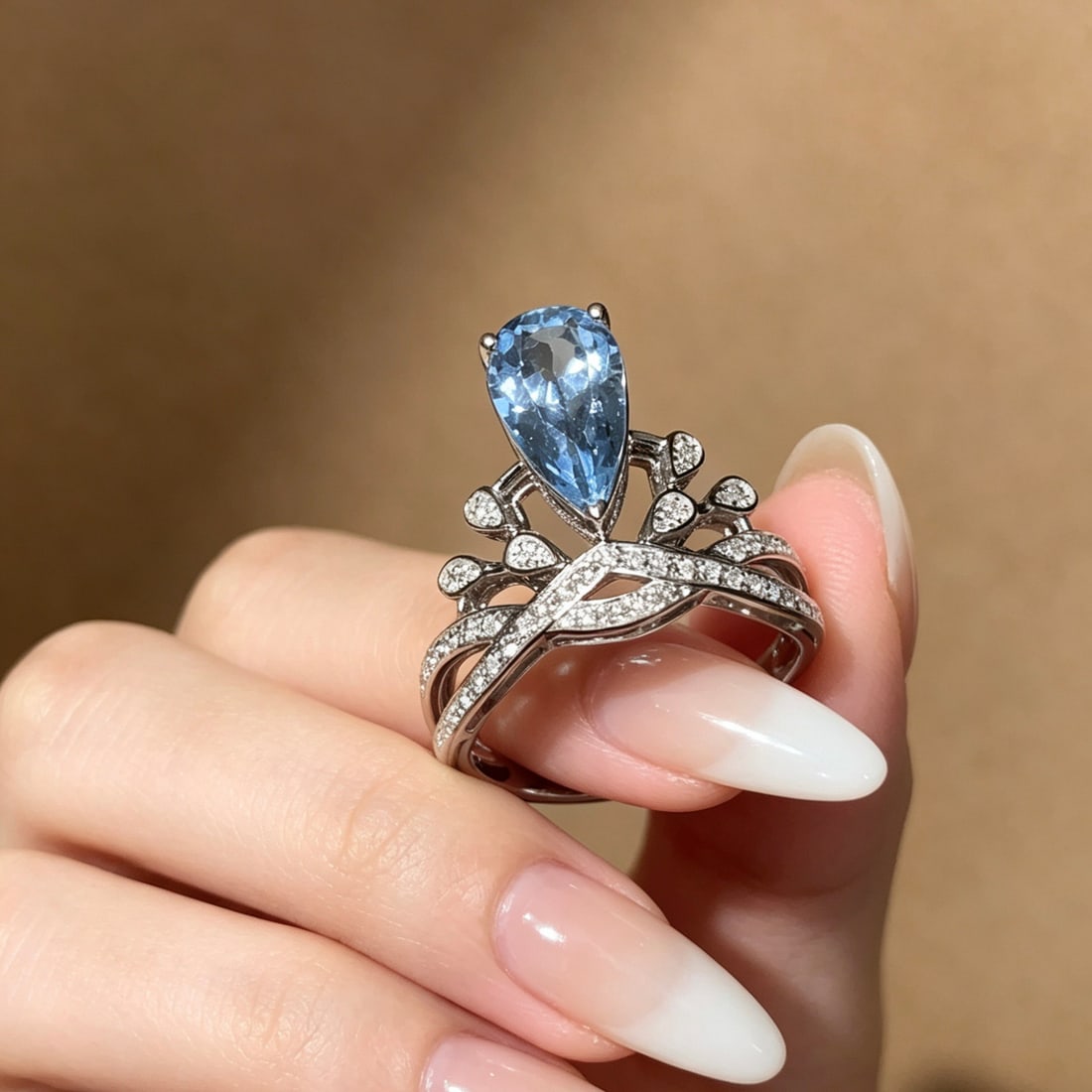 14k Gold 1.46 Ct Natural Aquamarine & Diamond Ring - 5