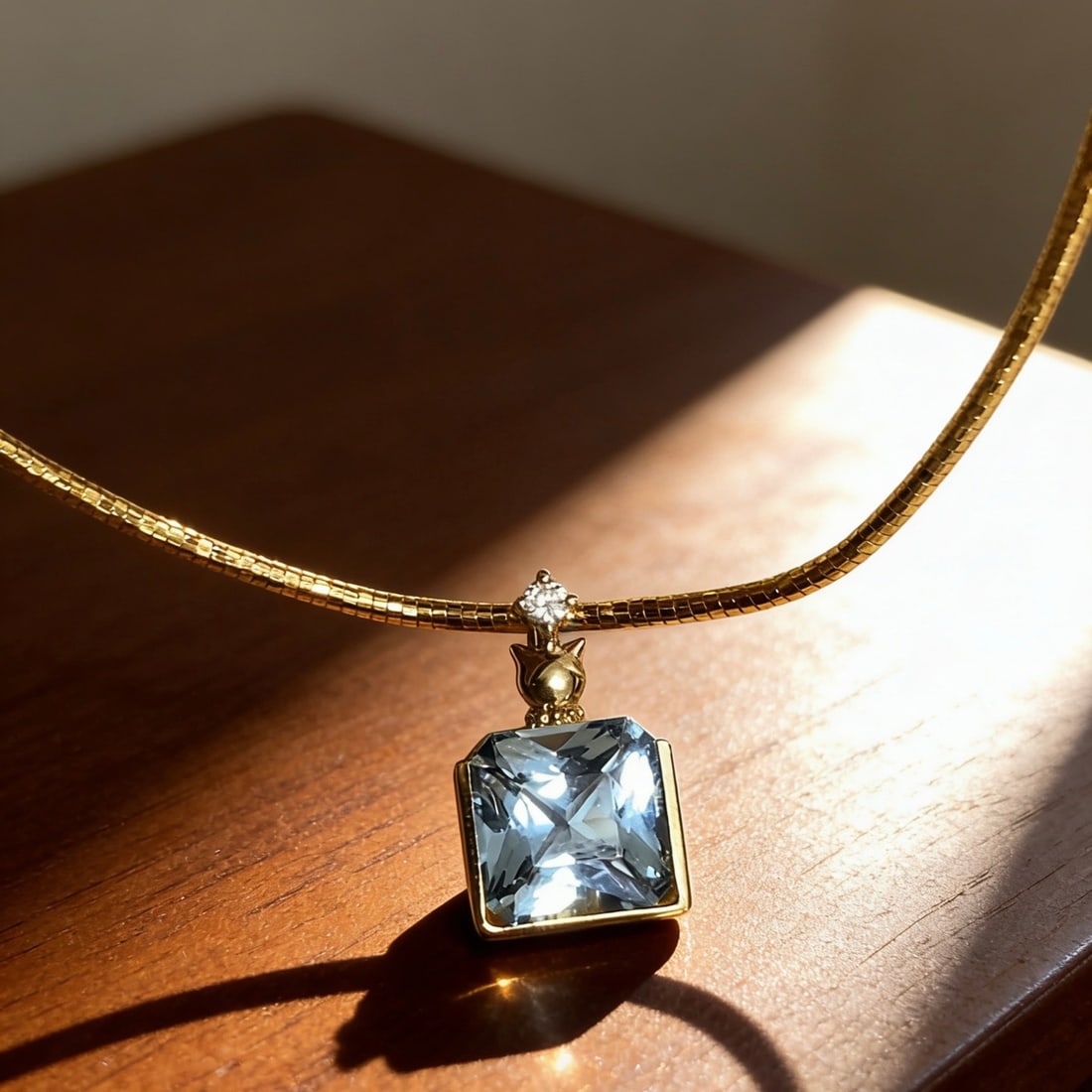 14k Gold 3.41 Ct Natural Aquamarine & Diamond Pendant( Without Chain ) - 4