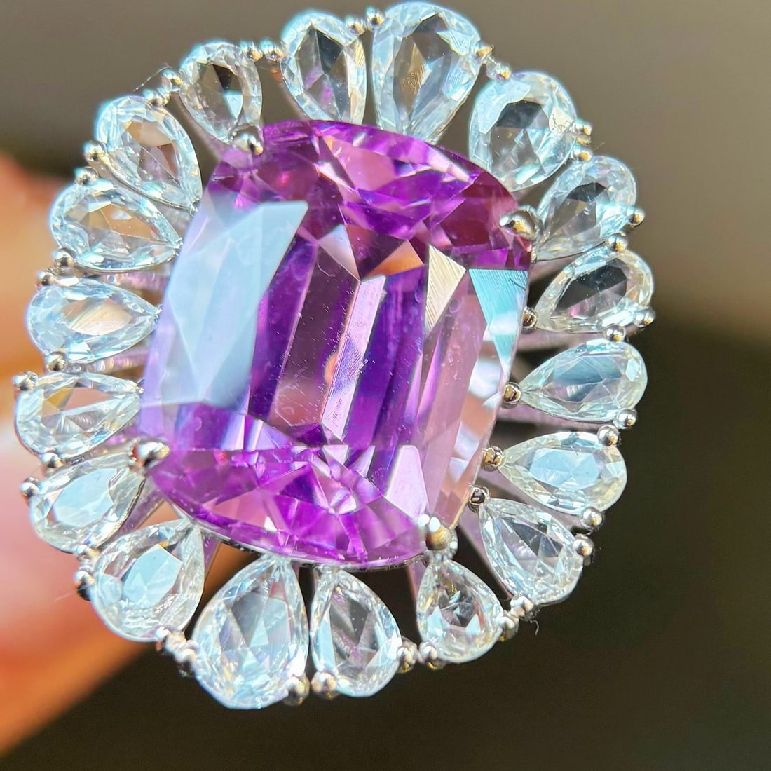 14k Gold 20.03 Ctw Natural Kunzite & Sapphire Ring - 3