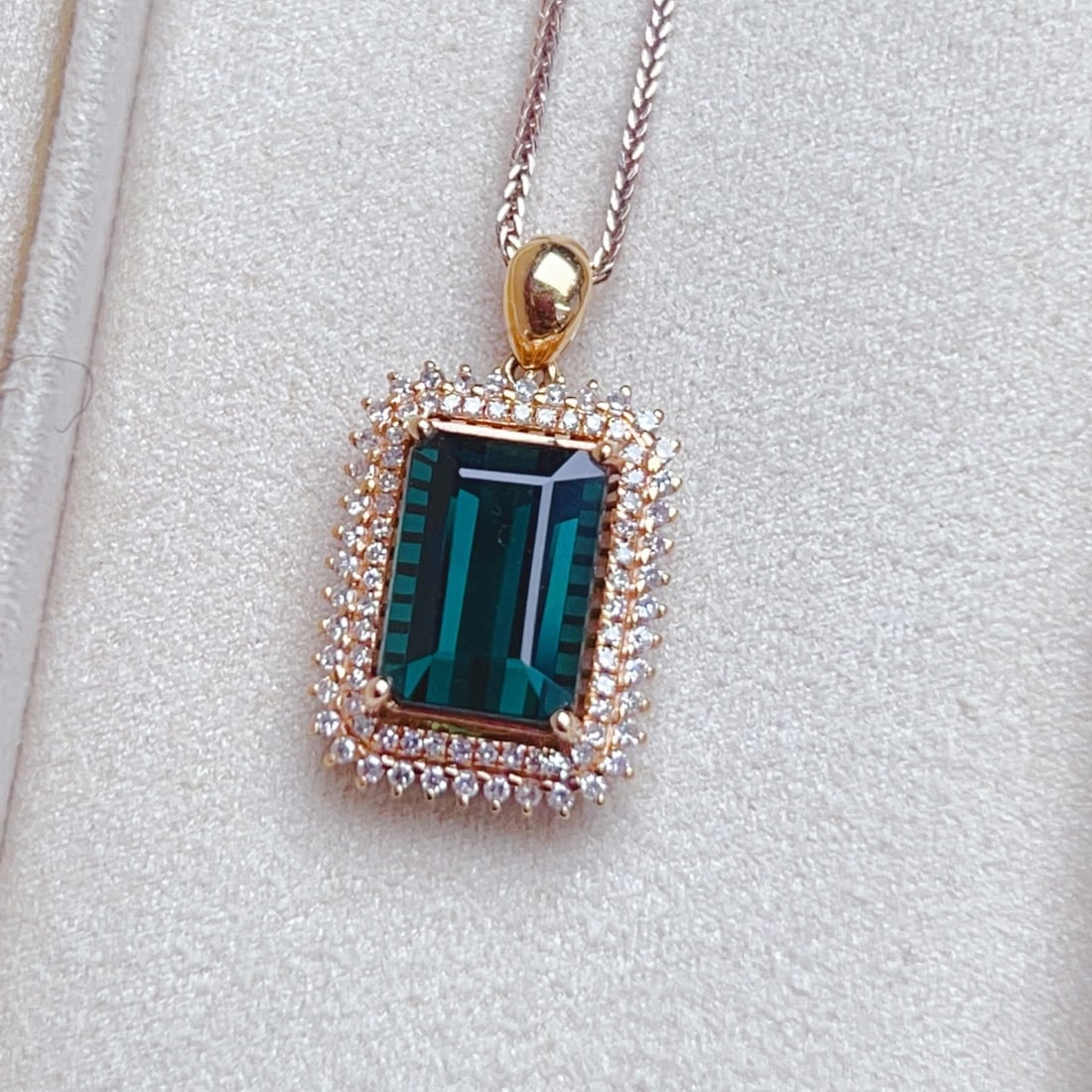 14k Gold 3.63 Ctw Natural Tourmaline & Diamond Pendant( Without Chain ) - 2