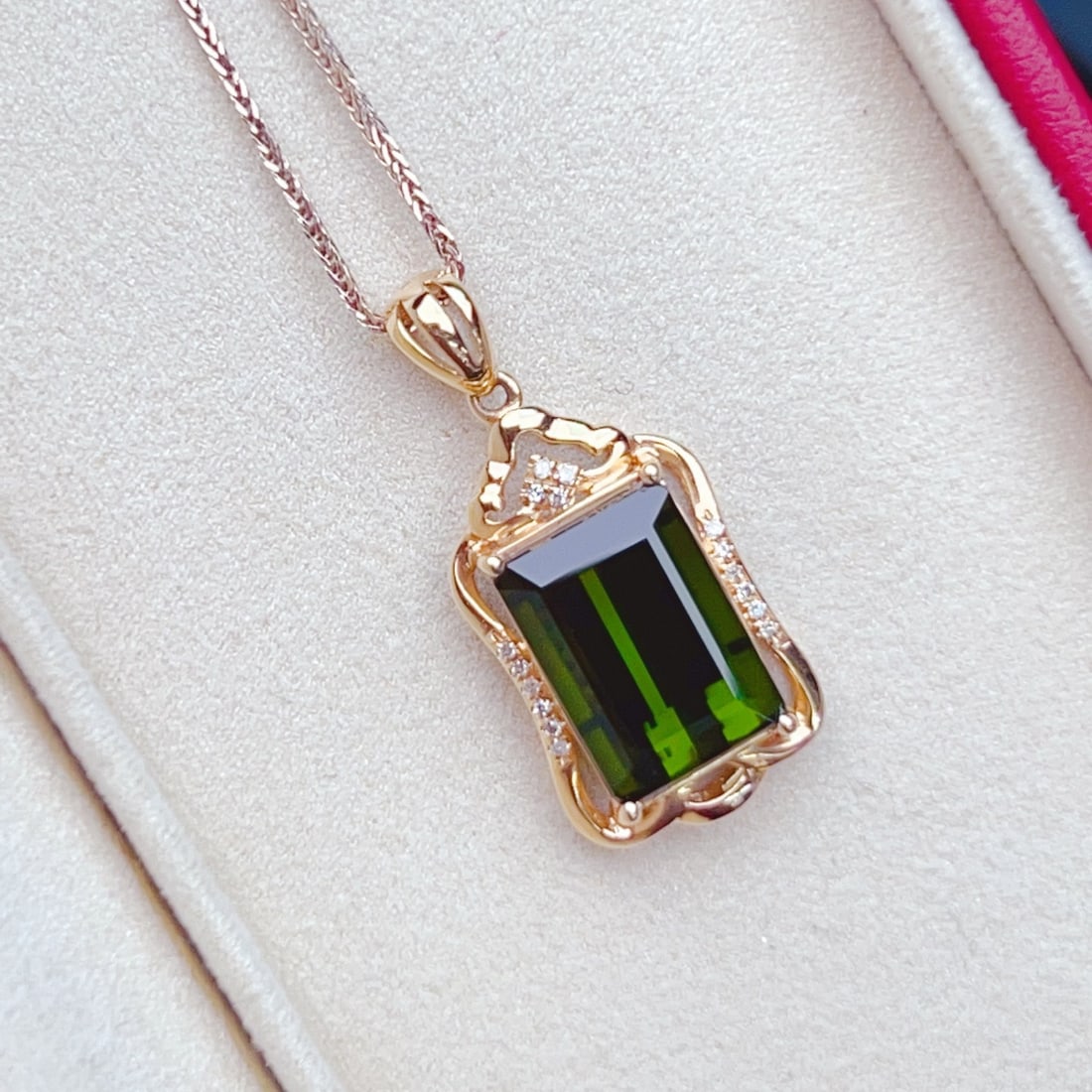 14k Gold 4.05 Ctw Natural Tourmaline & Diamond Pendant( Without Chain ) - 3