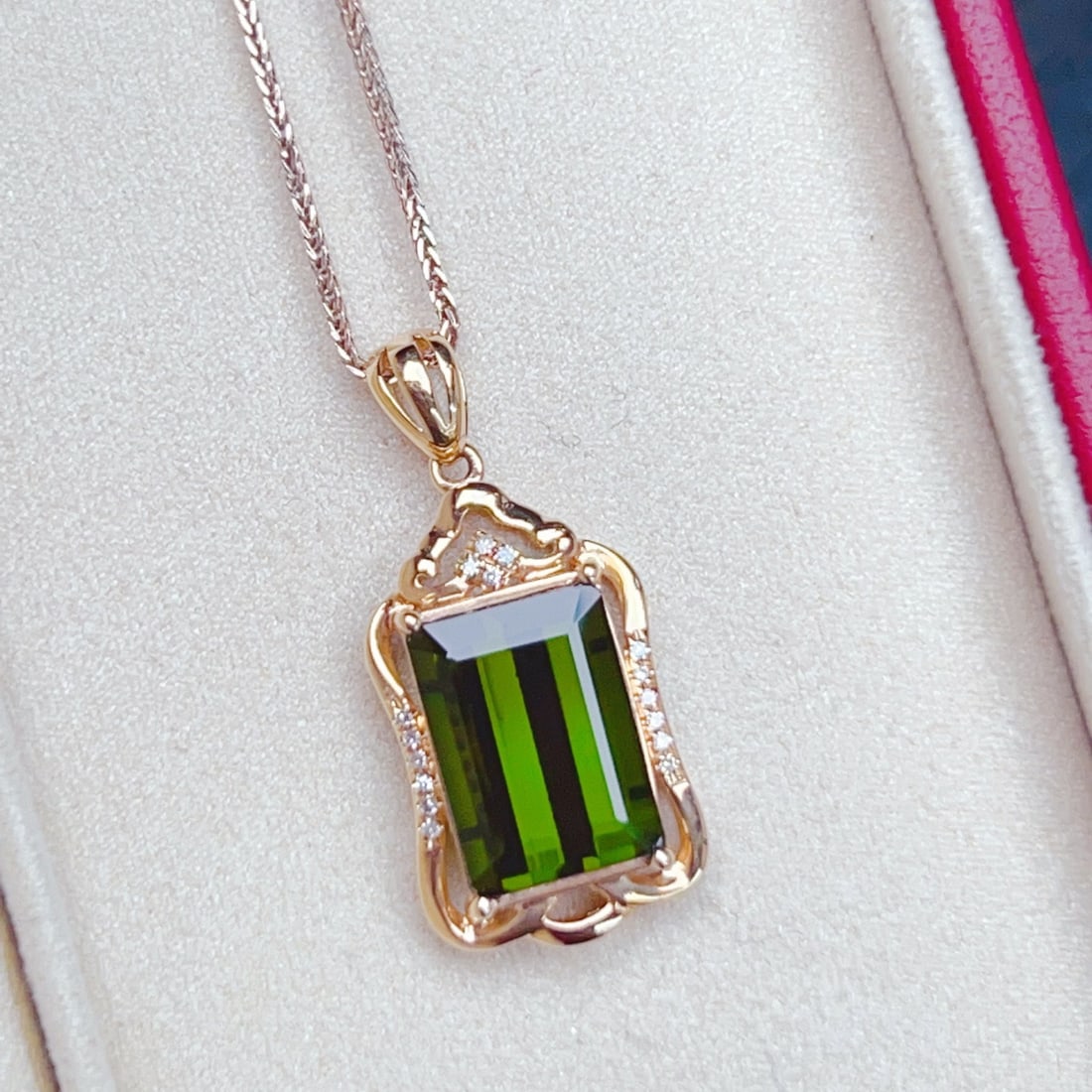 14k Gold 4.05 Ctw Natural Tourmaline & Diamond Pendant( Without Chain ) - 6