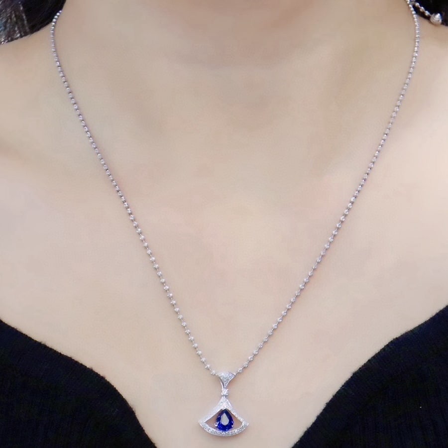 14k Gold 1.09 Ctw Natural Sapphire & Diamond Pendant( Without Chain ) - 5