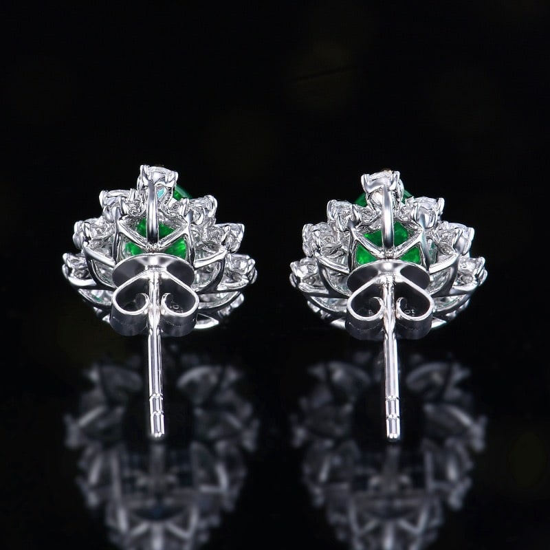 14k Gold 2.48 Ctw Vivid Green Natural Emerald & Diamond Earrings - 7
