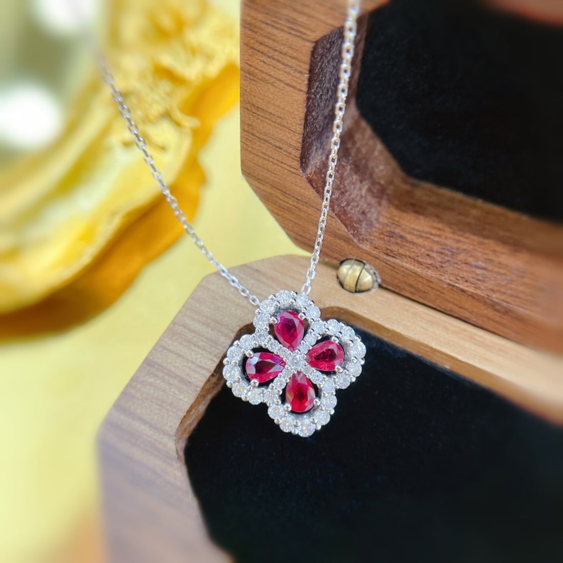 14k Gold 1.10 Ctw Natural Ruby & Diamond Necklace: Ref:231152333 // gold content:14k gold // main gemstone:ruby // shape:pear // carat weight:0. 68ct // color:red // treatment:natural // // adjacent gemstone 2 : diamond // shape:round // carat