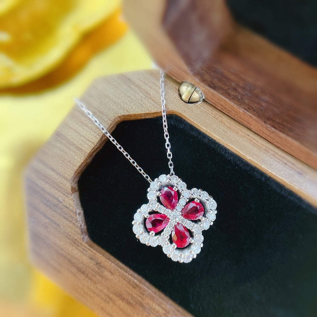 14k Gold 1.10 Ctw Natural Ruby & Diamond Necklace - 3