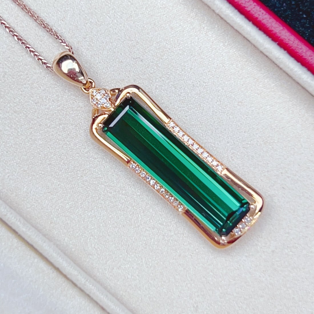 14k Gold 7.85 Ctw Natural Tourmaline & Diamond Pendant( Without Chain ) - 2