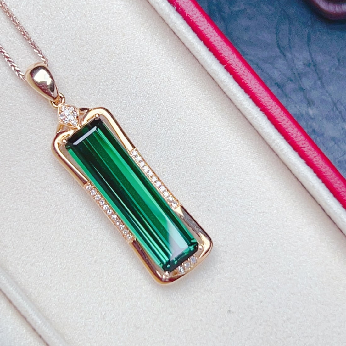 14k Gold 7.85 Ctw Natural Tourmaline & Diamond Pendant( Without Chain ) - 7
