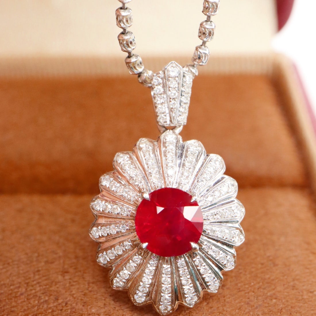 14k Gold 1.48 Ctw Vivid Red Natural Ruby & Diamond Pendant( Without Chain ) - 2