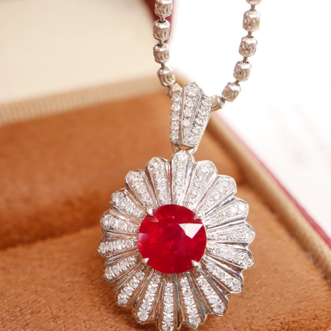 14k Gold 1.48 Ctw Vivid Red Natural Ruby & Diamond Pendant( Without Chain ) - 3