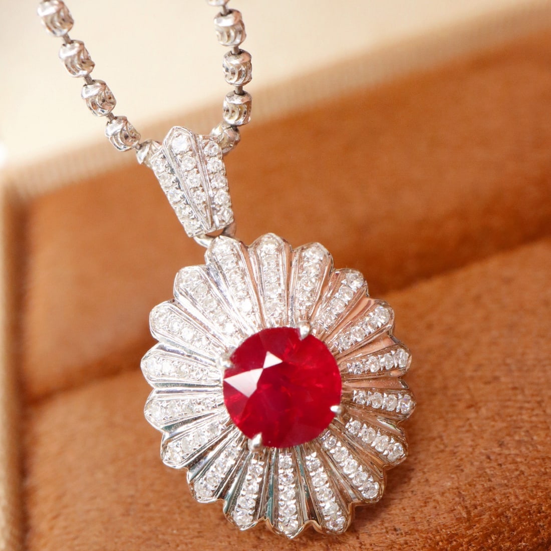14k Gold 1.48 Ctw Vivid Red Natural Ruby & Diamond Pendant( Without Chain ) - 4