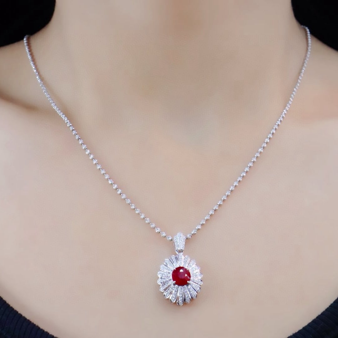 14k Gold 1.48 Ctw Vivid Red Natural Ruby & Diamond Pendant( Without Chain ) - 5