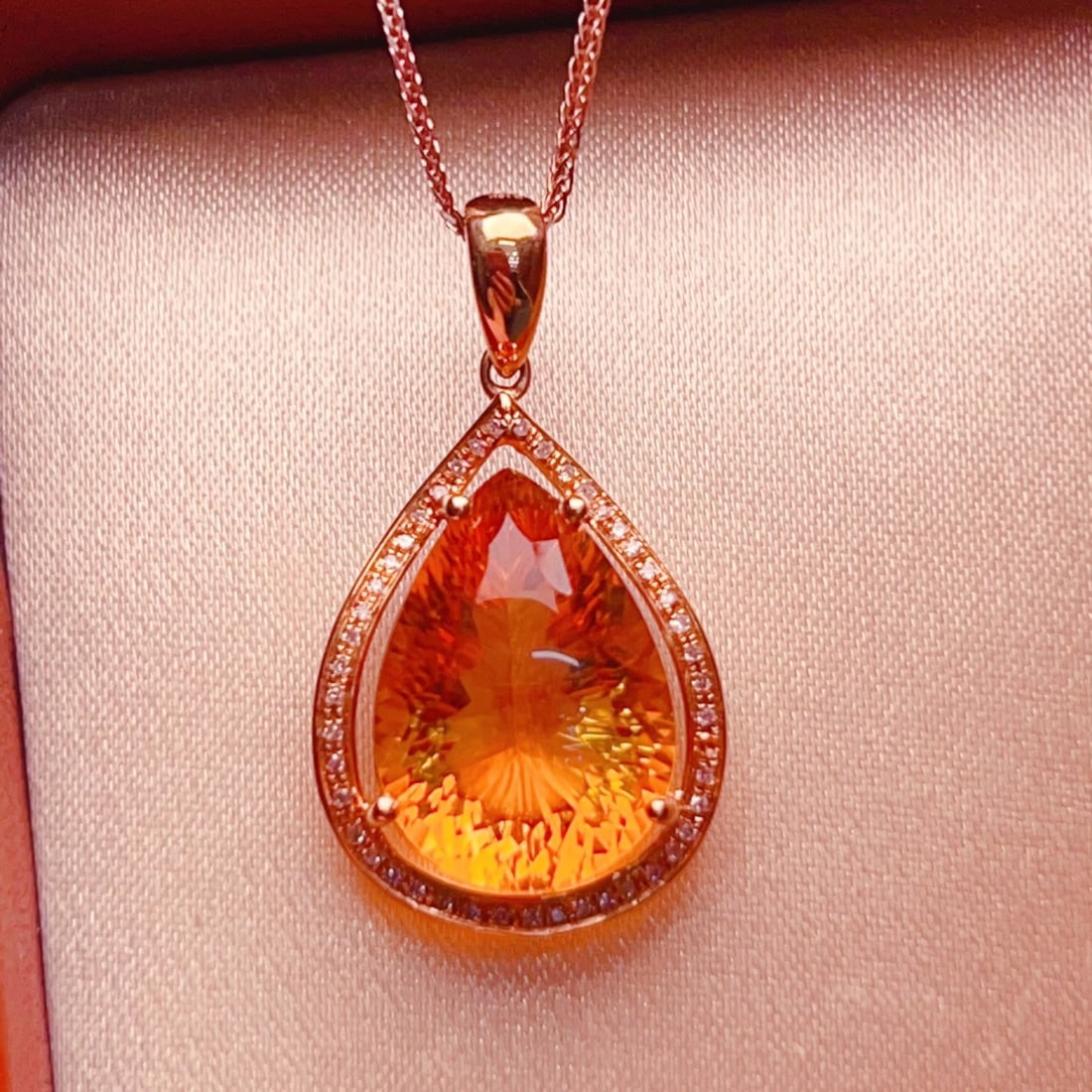 14k Gold 8.23 Ctw Natural Citrine & Diamond Pendant( Without Chain ): Ref:231152369 // gold content:14k gold // main gemstone:citrine // shape:pear // carat weight:8. 1ct // color:yellow // treatment:natural // // adjacent gemstone 2 : diamond // number of stones:45 //