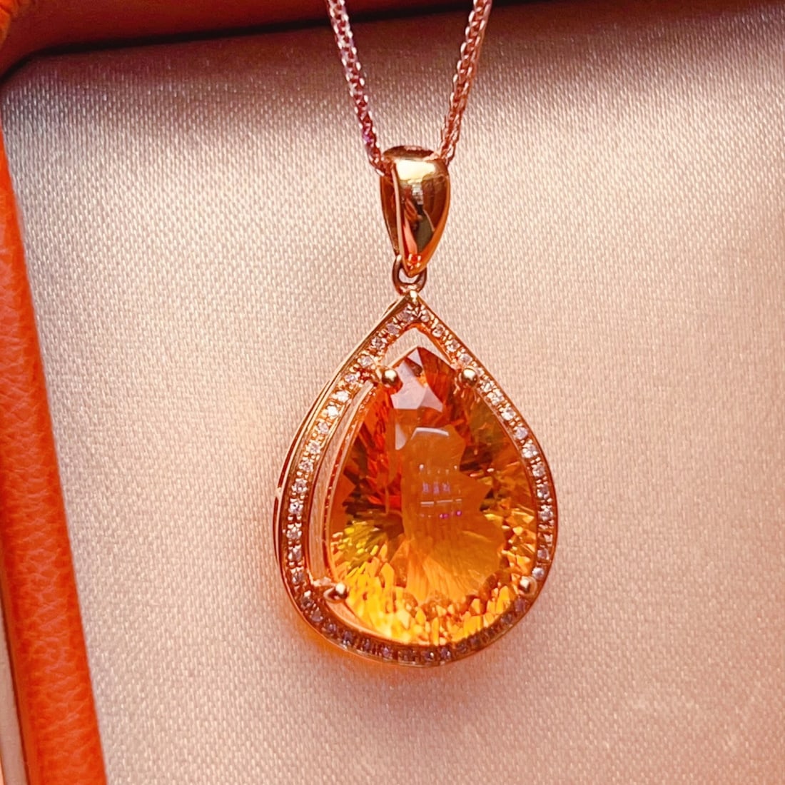 14k Gold 8.23 Ctw Natural Citrine & Diamond Pendant( Without Chain ) - 2