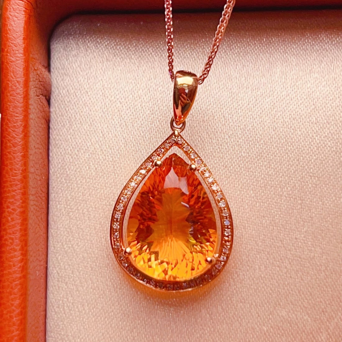 14k Gold 8.23 Ctw Natural Citrine & Diamond Pendant( Without Chain ) - 3