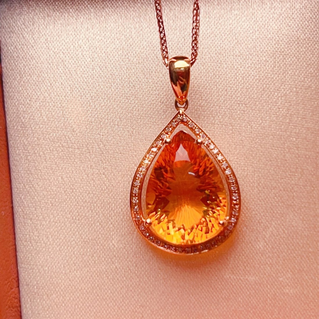 14k Gold 8.23 Ctw Natural Citrine & Diamond Pendant( Without Chain ) - 4