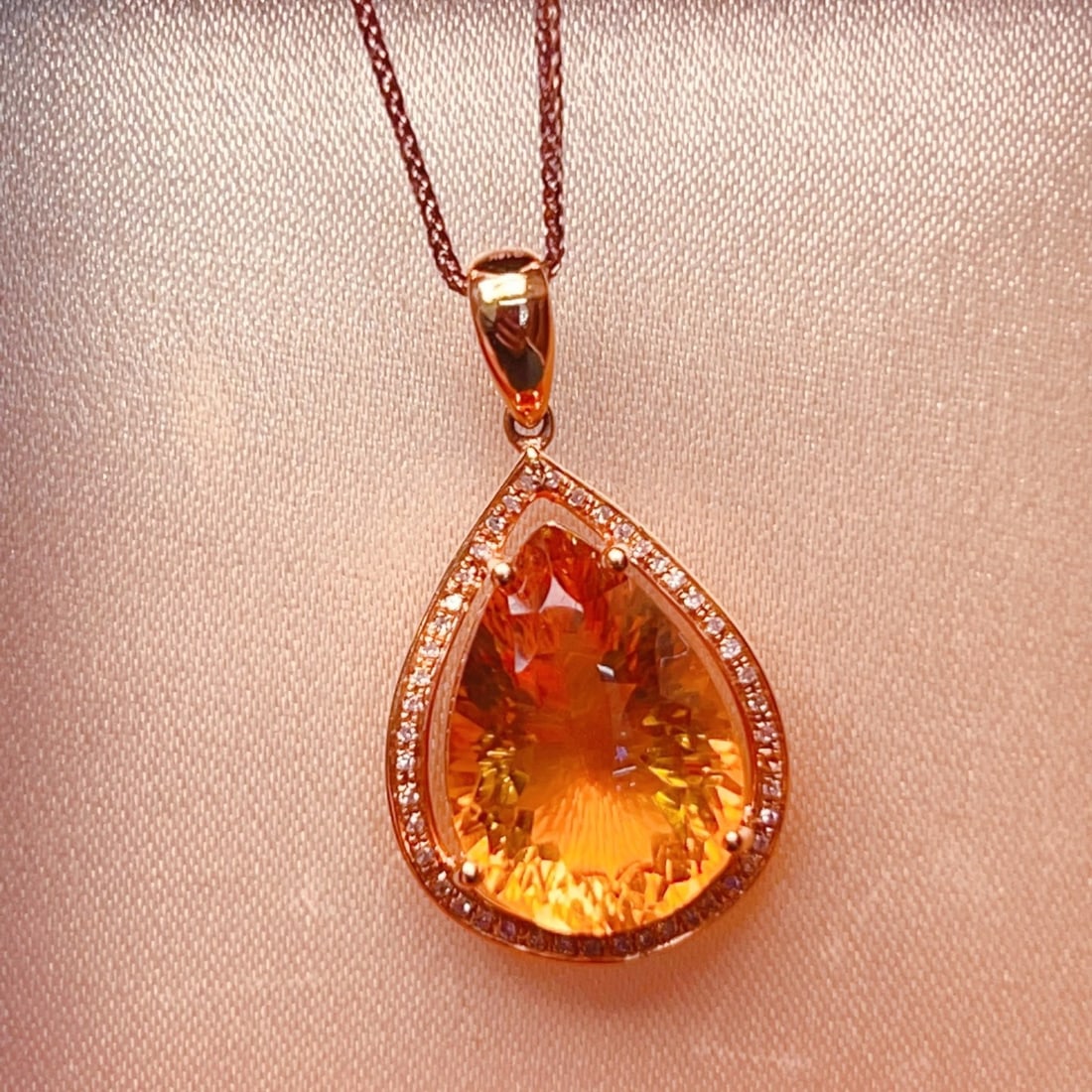 14k Gold 8.23 Ctw Natural Citrine & Diamond Pendant( Without Chain ) - 6