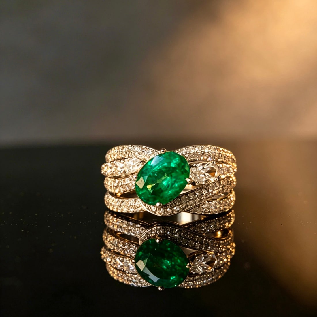 14k Gold 1.46 Ct Vivid Green Natural Emerald & Diamond Ring: Ref:231152372 // gold content:14k gold // ring size:7. 25us // // main gemstone:emerald // shape:oval // carat weight:1. 46ct // color:vivid green // treatment:natural // // adjacent gemstone 2 :