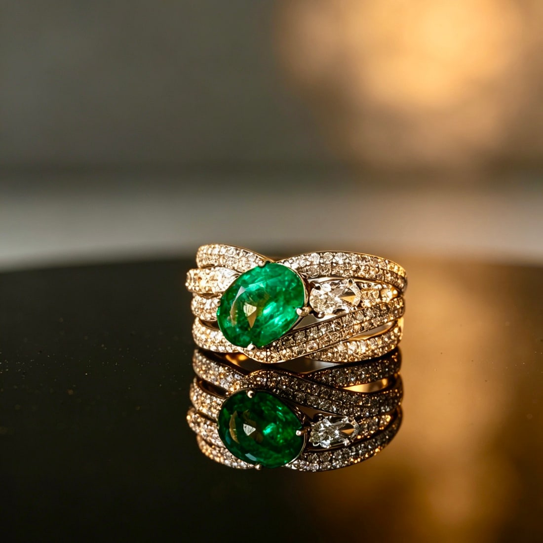 14k Gold 1.46 Ct Vivid Green Natural Emerald & Diamond Ring - 3