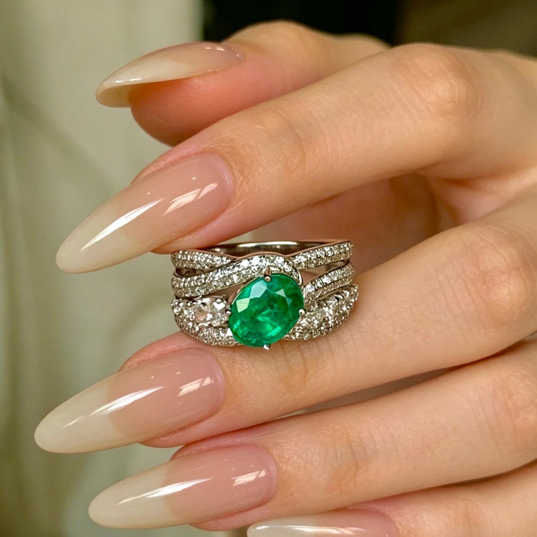 14k Gold 1.46 Ct Vivid Green Natural Emerald & Diamond Ring - 4