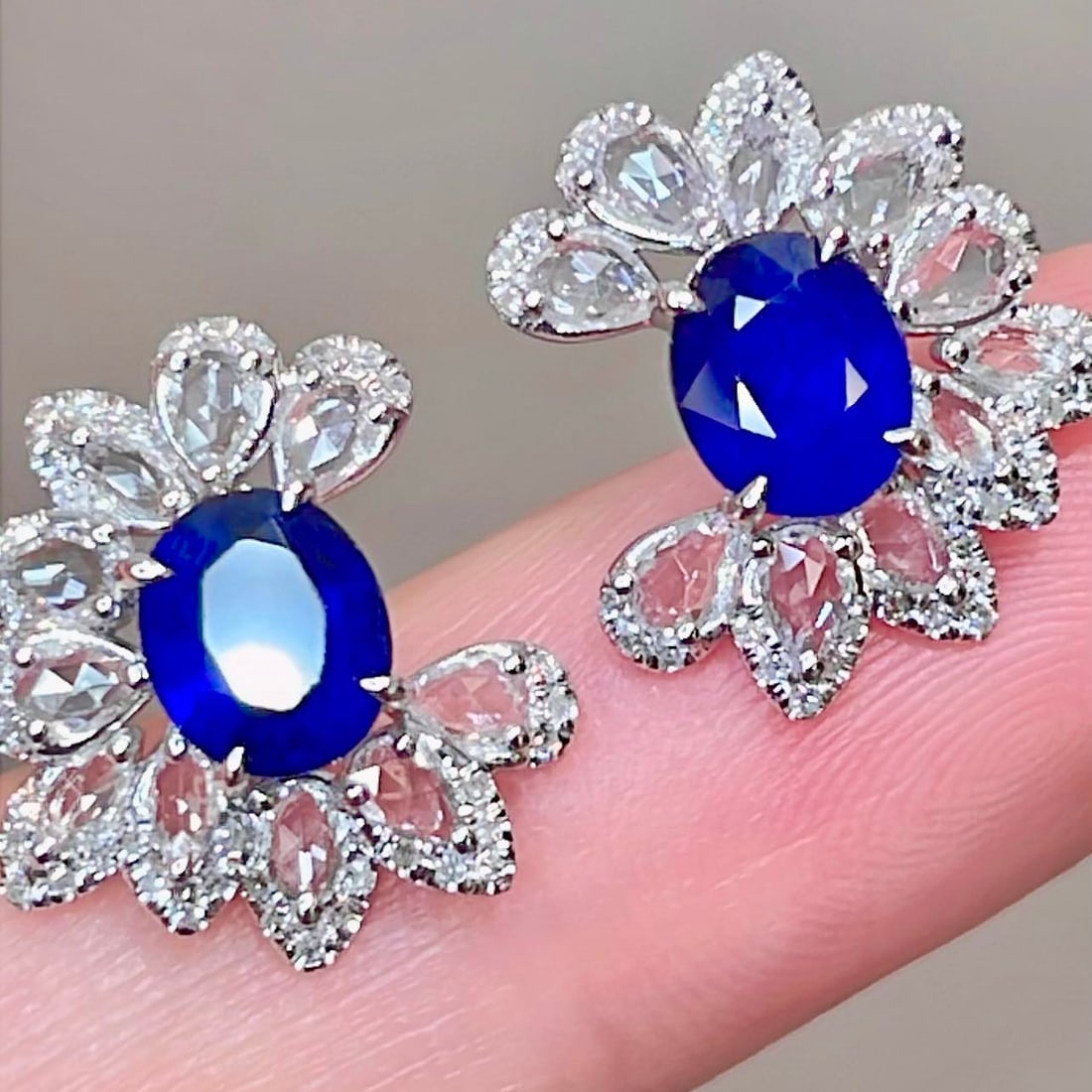 14k Gold 2.02 Ct Natural Sapphire & Diamond & Sapphire Earrings - 2