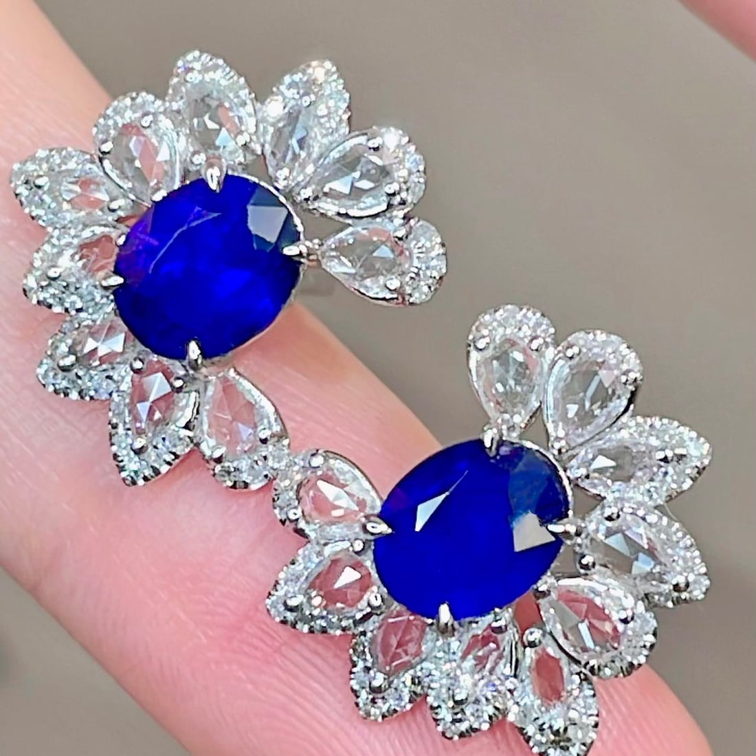 14k Gold 2.02 Ct Natural Sapphire & Diamond & Sapphire Earrings - 4