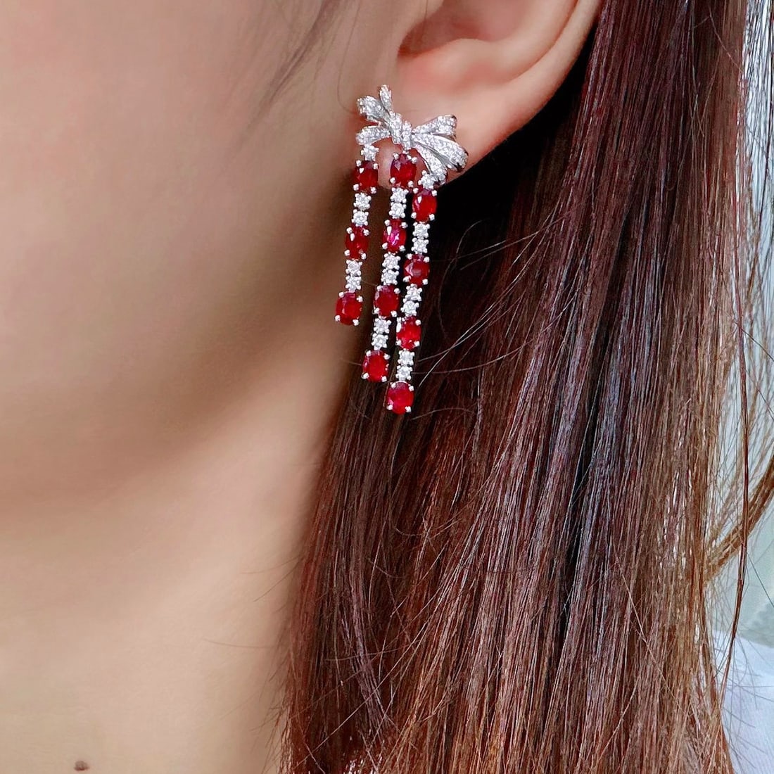 14k Gold 7.09 Ctw Natural Ruby & Diamond Earrings - 4
