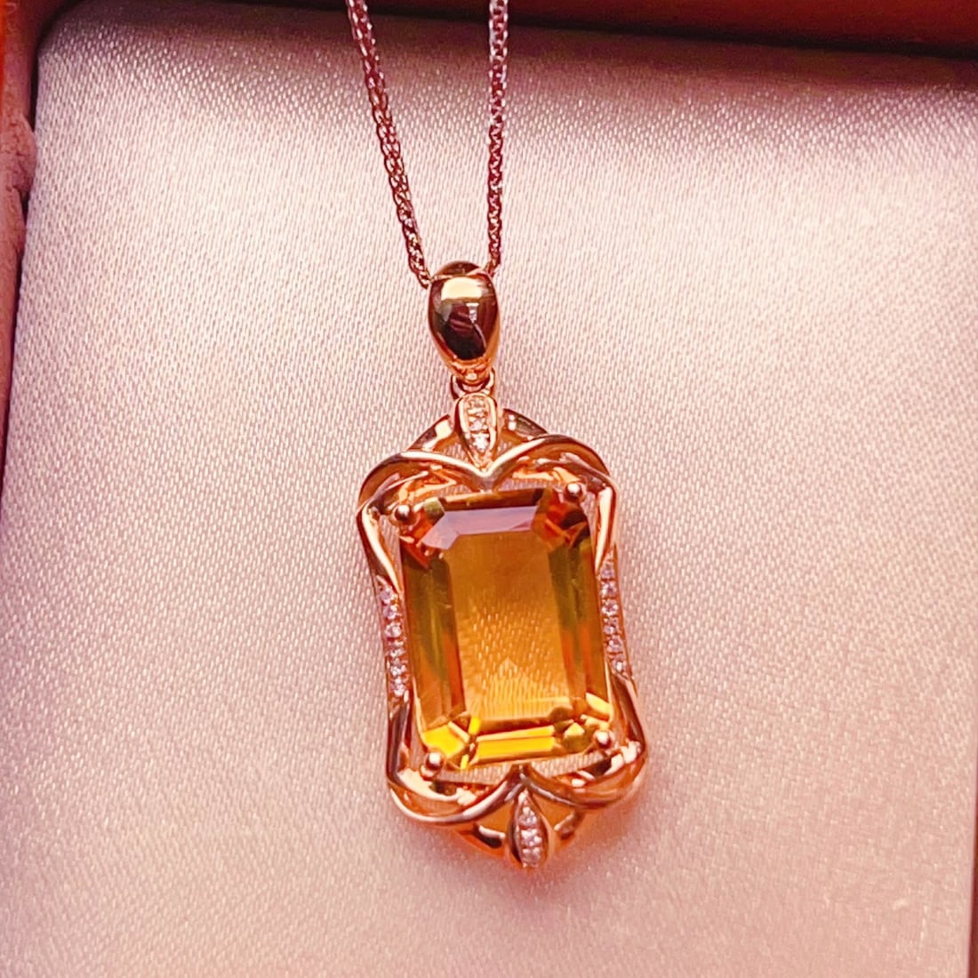 14k Gold 3.39 Ctw Natural Citrine & Diamond Pendant( Without Chain ) - 2