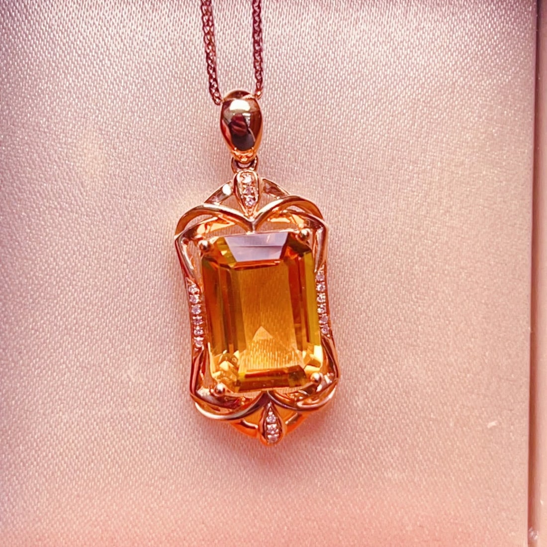 14k Gold 3.39 Ctw Natural Citrine & Diamond Pendant( Without Chain ) - 3