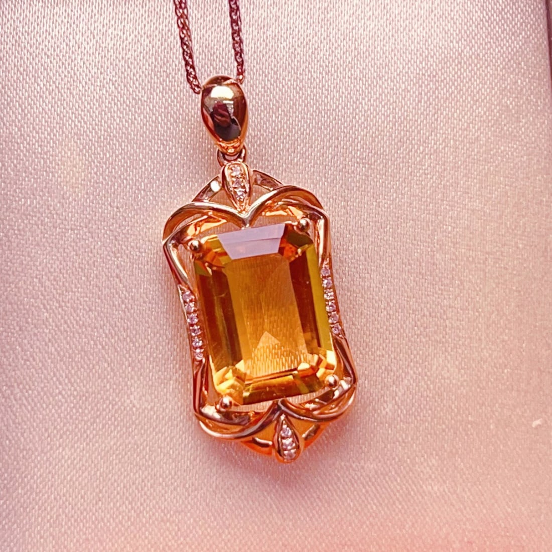 14k Gold 3.39 Ctw Natural Citrine & Diamond Pendant( Without Chain ) - 4
