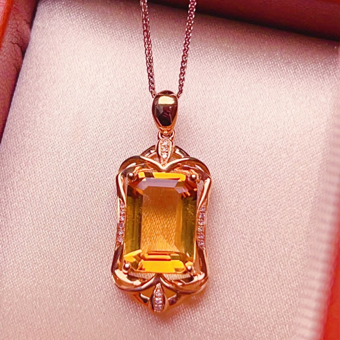 14k Gold 3.39 Ctw Natural Citrine & Diamond Pendant( Without Chain ) - 5