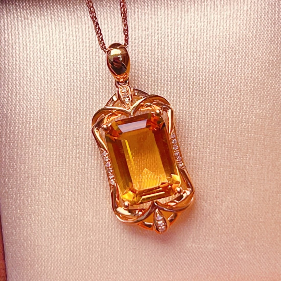14k Gold 3.39 Ctw Natural Citrine & Diamond Pendant( Without Chain ) - 6