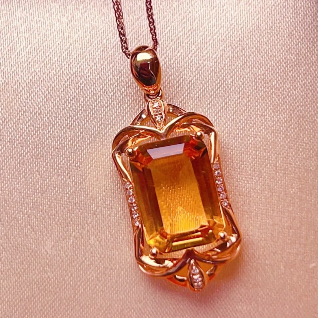 14k Gold 3.39 Ctw Natural Citrine & Diamond Pendant( Without Chain ) - 7