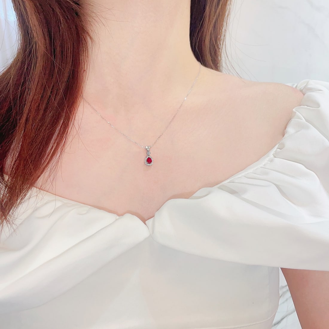 14k Gold 0.56 Ctw Natural Ruby & Diamond Necklace - 2