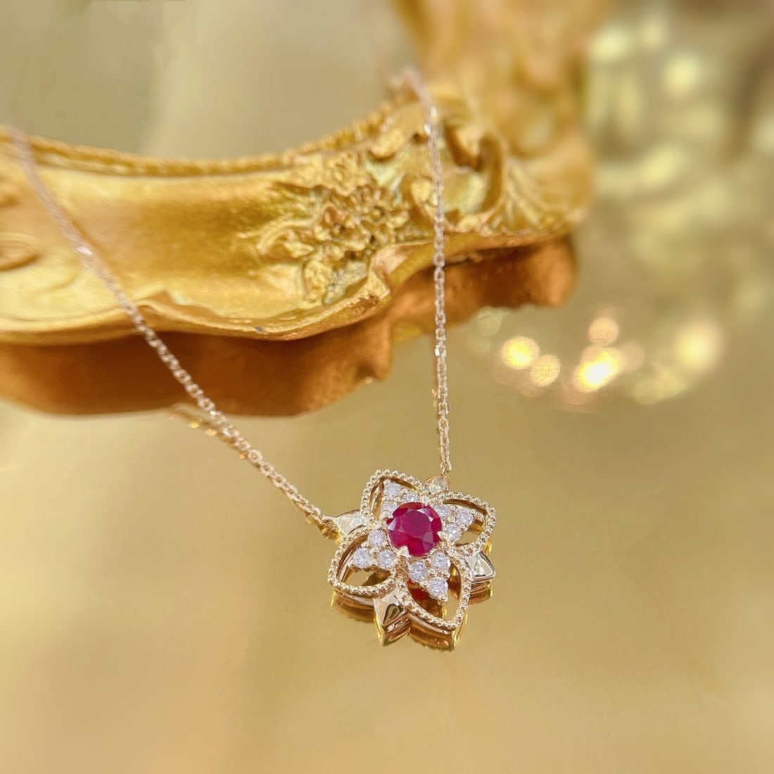 14k Gold 0.38 Ctw Natural Ruby & Diamond Necklace - 3