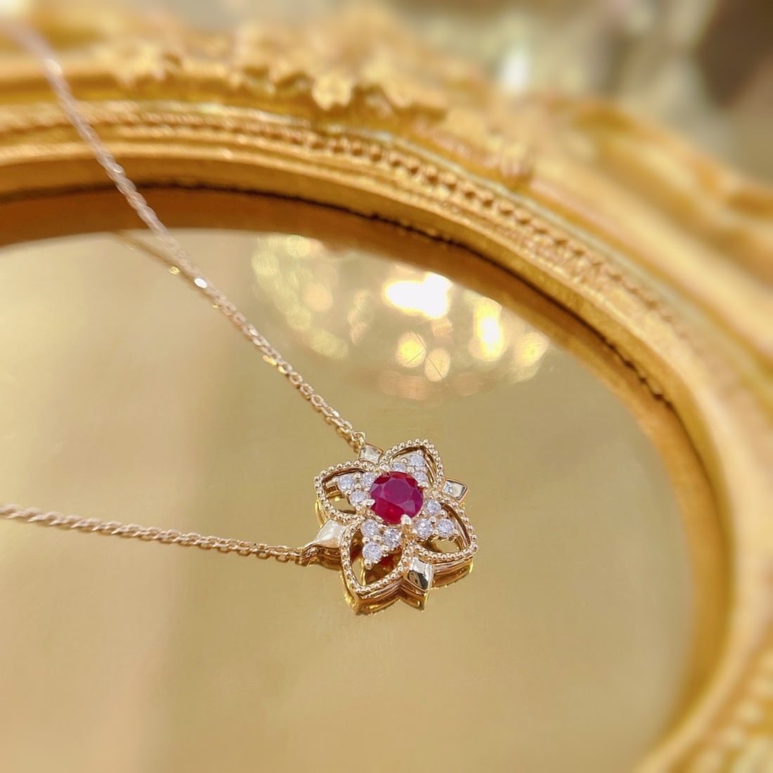 14k Gold 0.38 Ctw Natural Ruby & Diamond Necklace - 4