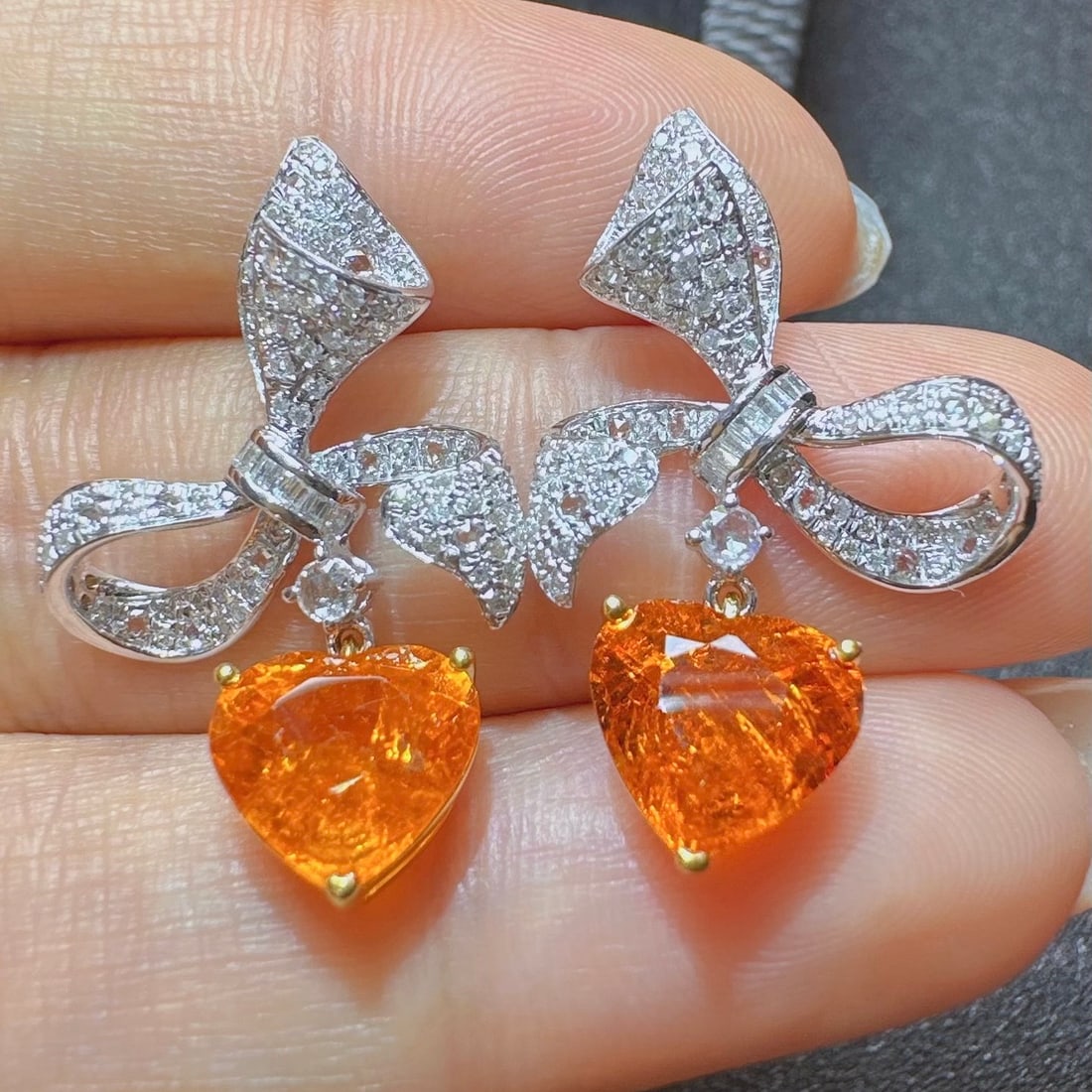 14k Gold 5.78 Ctw Natural Spessartine & Diamond Earrings - 2
