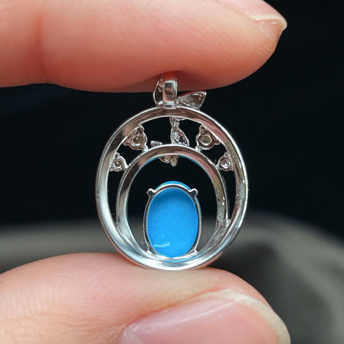14k Gold 1.21 Ctw Natural Blue Turquoise & Diamond Pendant( Without Chain ) - 4