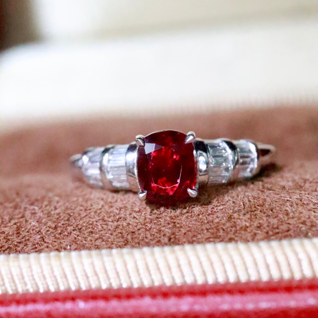 14k Gold 1.20 Ctw Natural Ruby & Diamond Ring: Ref:231152397 // gold content:14k gold // ring size:7. 25us // // main gemstone:ruby // shape:cushion // carat weight:0. 88ct // color:red // treatment:natural // // adjacent gemstone 2 : diamond // s
