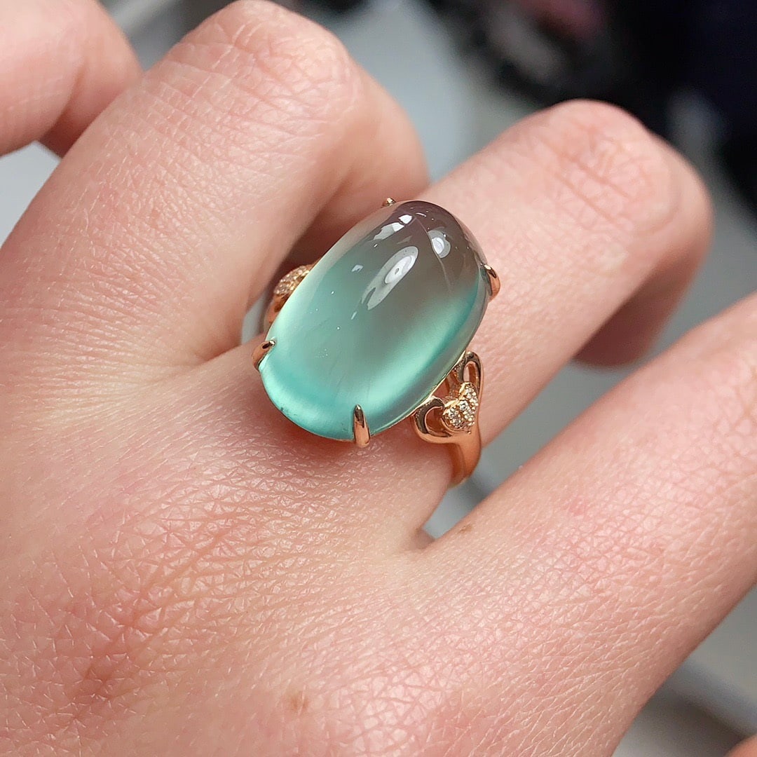 14k Gold 18.5 Ct Natural Prehnite & Diamond Ring - 4