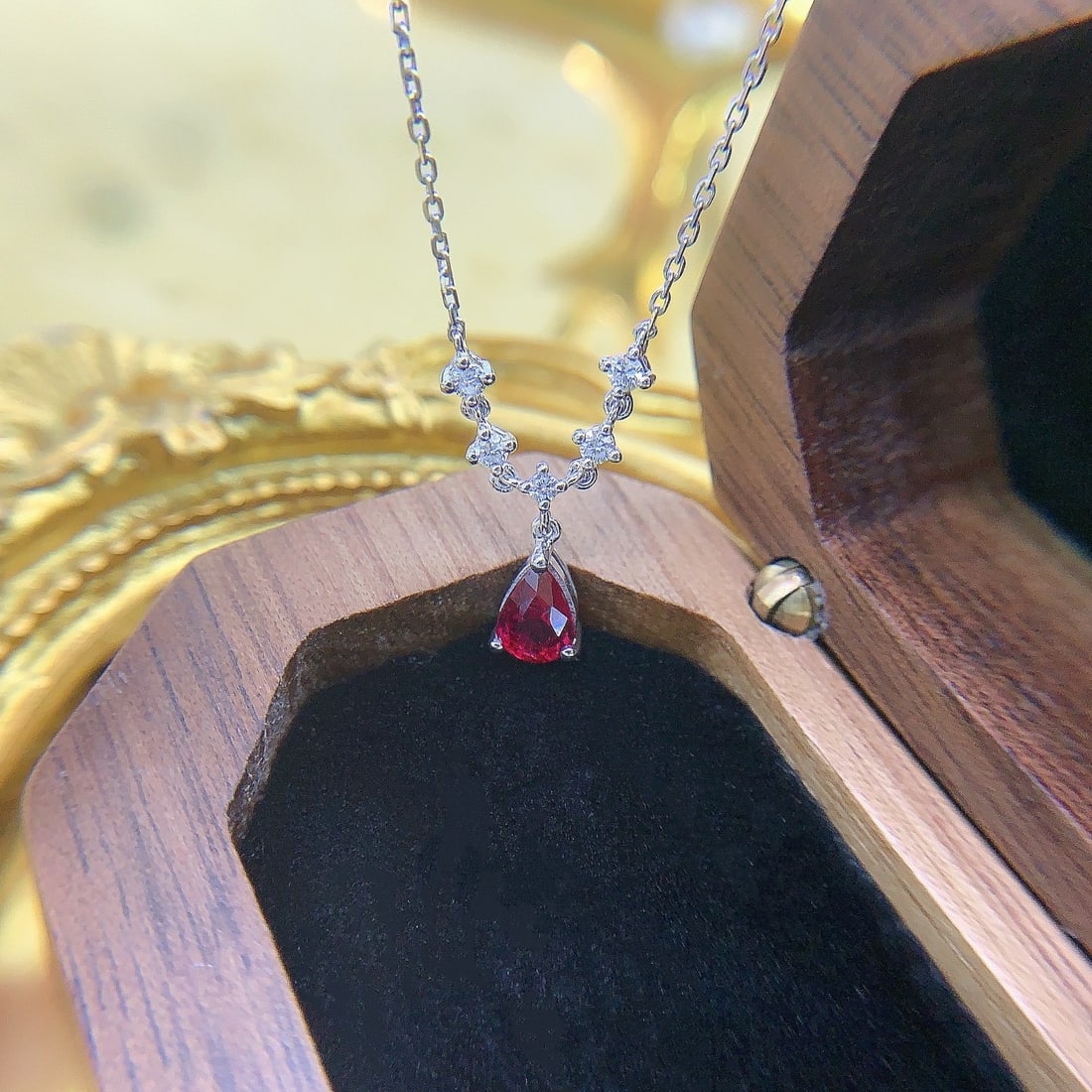 14k Gold 0.69 Ctw Natural Ruby & Diamond Necklace - 2