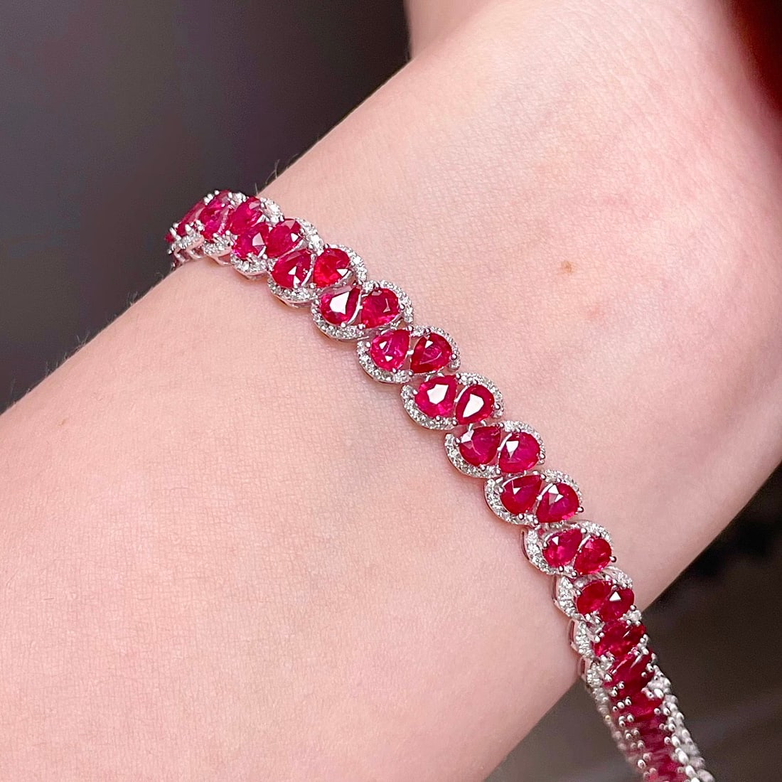 14k Gold 11 Ct Natural Ruby & Diamond Bracelet - 4