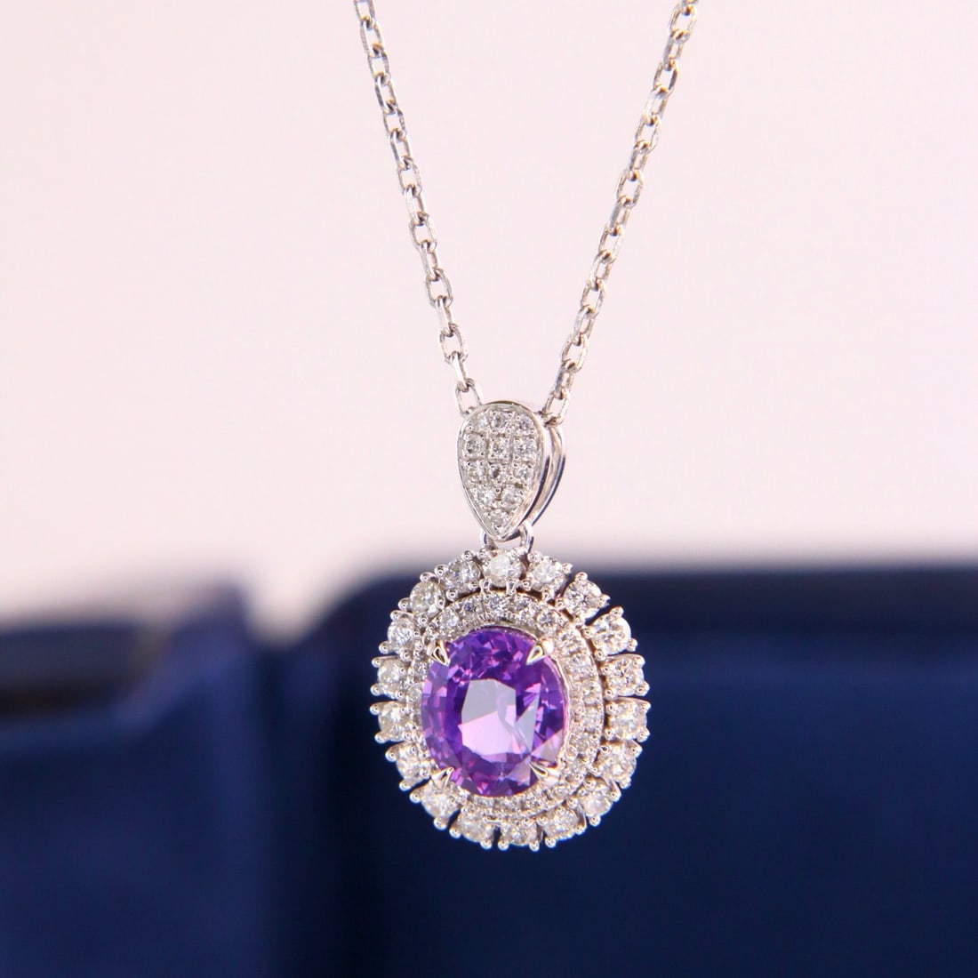 14k Gold 1.43 Ctw Natural Sapphire & Diamond Necklace - 3