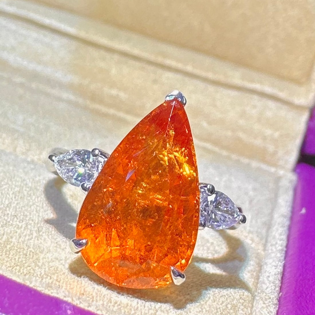 14k Gold 8.01 Ctw Natural Spessartine & Diamond Ring - 3