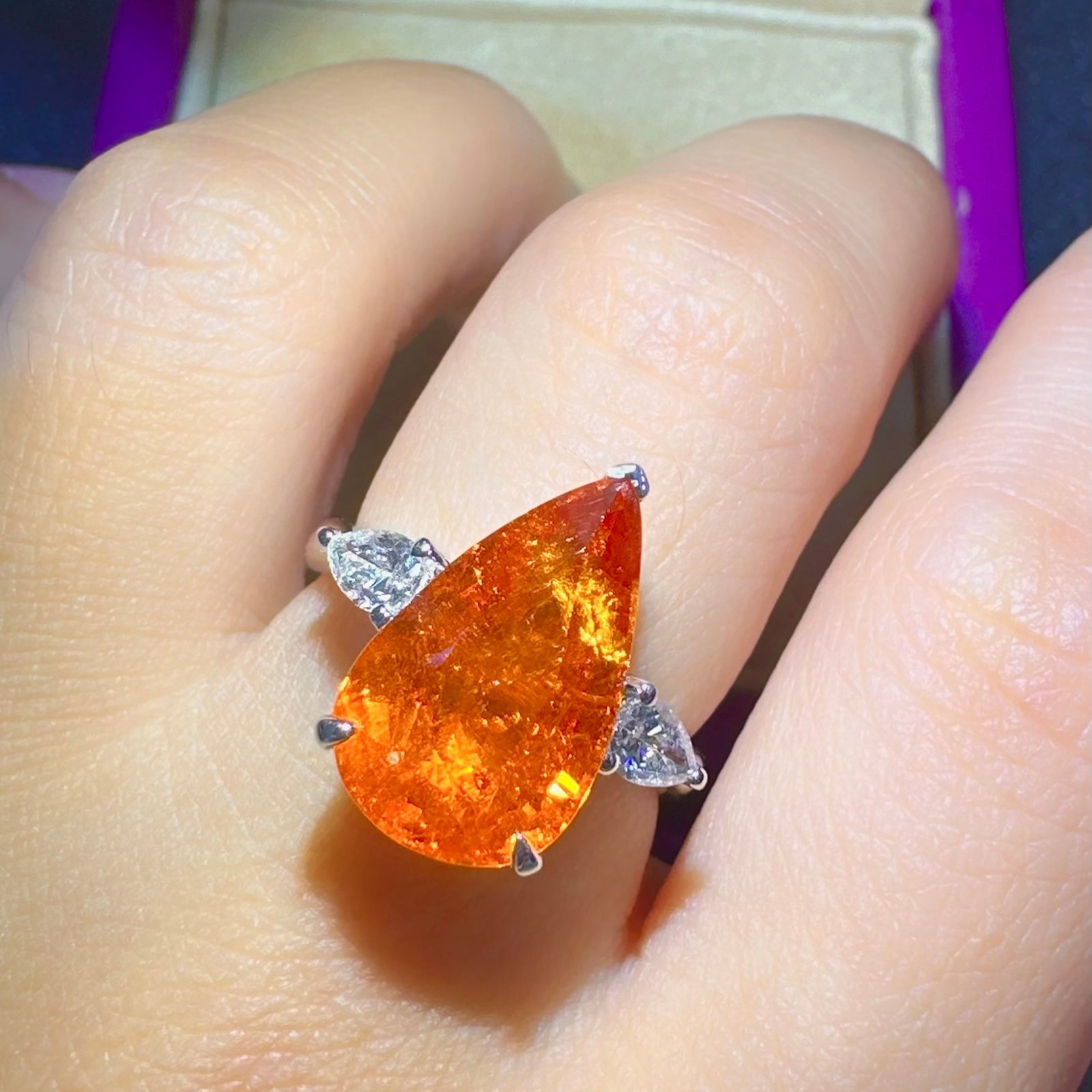 14k Gold 8.01 Ctw Natural Spessartine & Diamond Ring - 4